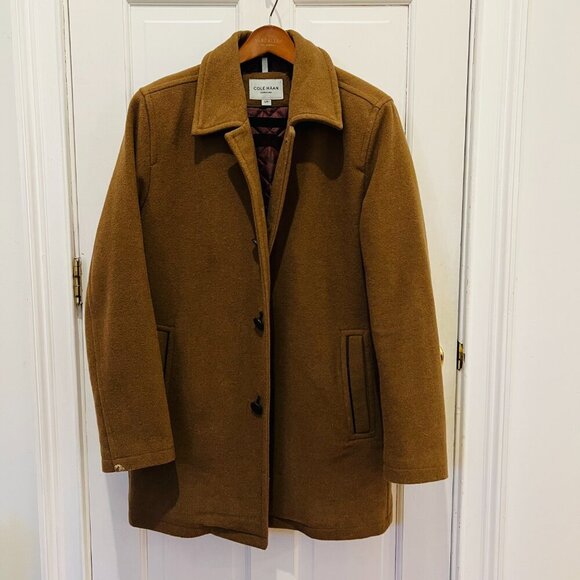 Cole Haan Signature Men's Button Up Wool Coat Size Large Color Camel - Picture 13 of 16